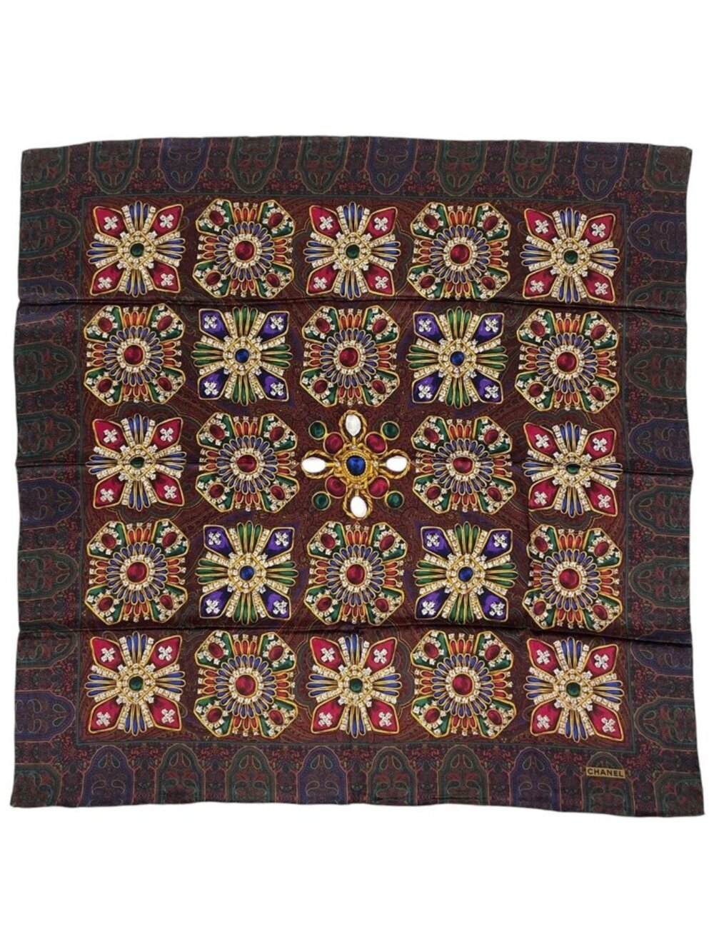 Chanel Scarf Bijou Silk Red Multicolor